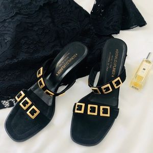 Donald J. Pliner Block Heel Black Suede Sandal 10